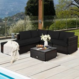 6 Pieces Outdoor Patio Rattan Furniture Set (Color: Black)