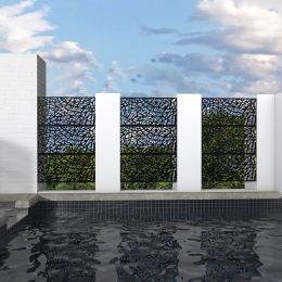 6.5 ft. H x 4 ft. W Laser Cut Metal Privacy Screen, 24"*48"*3 panels (Color: Black)