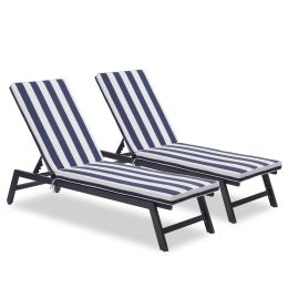 2PCS Set Outdoor Lounge Chair Cushion Replacement Patio outdoor furniture Seat Cushion Chaise Lounge Cushion (Color: Blue striped)