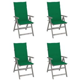 Patio Reclining Chairs 4 pcs with Cushions Solid Acacia Wood (Color: Gray)