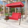 2-Seat Outdoor Patio Porch Swing Chair, Porch Lawn Swing With Removable Cushion And Convertible Canopy, Brown Red