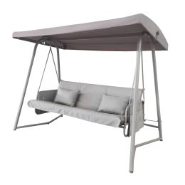 Outdoor Patio 3seater Metal Swing Chair Swing bed with Cushion and Adjustable Canopy Champagne Color (Color: Champagne)