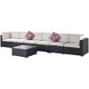 Outdoor Garden Patio Furniture 7-Piece PE Rattan Wicker Sectional Cushioned Sofa Sets with 2 Pillows and Coffee Table