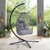 Outdoor Patio C Type Bracket Wicker Folding Hanging Chair With Cushion And Pillow