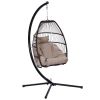 Outdoor Patio C Type Bracket Wicker Folding Hanging Chair With Cushion And Pillow