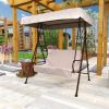 2-Seat Outdoor Patio Porch Swing Chair, Porch Lawn Swing With Removable Cushion And Convertible Canopy, Brown Red