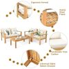 4 Pieces Patio Acacia Wood Thick Cushion Loveseat Sofa Set