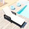 Outdoor patio pool PE rattan wicker chair wicker sun lounger, Adjustable backrest, beige cushion, Black wicker (1 set)
