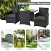 3 Pieces Patio Rattan Furniture Set with Cushion and Sofa Armrest