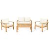 4 Pieces Patio Acacia Wood Thick Cushion Loveseat Sofa Set