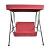 2-Seat Outdoor Patio Porch Swing Chair, Porch Lawn Swing With Removable Cushion And Convertible Canopy, Brown Red