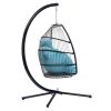 Outdoor Patio C Type Bracket Wicker Folding Hanging Chair With Cushion And Pillow