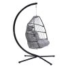 Outdoor Patio C Type Bracket Wicker Folding Hanging Chair With Cushion And Pillow