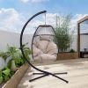 Outdoor Patio C Type Bracket Wicker Folding Hanging Chair With Cushion And Pillow