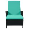Outdoor patio pool PE rattan wicker chair wicker sun lounger, Adjustable backrest, beige cushion, Black wicker (1 set)