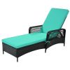 Outdoor patio pool PE rattan wicker chair wicker sun lounger, Adjustable backrest, beige cushion, Black wicker (1 set)
