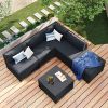 6-Piece Outdoor Furniture Set with PE Rattan Wicker, Patio Garden Sectional Sofa Chair, removable cushions (Black wicker, Beige cushion)