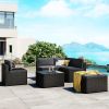 6-Piece Outdoor Furniture Set with PE Rattan Wicker, Patio Garden Sectional Sofa Chair, removable cushions (Black wicker, Beige cushion)