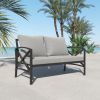 Outdoor Metal Loveseat with Cushions, All-Weather Outdoor Black Metal 2 Seats Sofa Couch with Cushions