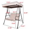 2-Seat Outdoor Patio Porch Swing Chair, Porch Lawn Swing With Removable Cushion And Convertible Canopy, Brown Red