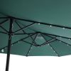 15FT Patio Double-Sided Umbrella with Solar LED Lights, Outdoor Market Umbrella with 48 Solar Powered LED Lights & Crank
