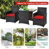 3 Pieces Patio Rattan Furniture Set with Cushion and Sofa Armrest
