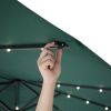 15FT Patio Double-Sided Umbrella with Solar LED Lights, Outdoor Market Umbrella with 48 Solar Powered LED Lights & Crank