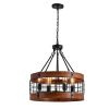 Modern American luxury chandelier E26 white wooden retro round chandelier 6 bulbs, without bulbs