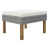9-Piece Outdoor Patio Garden Wicker Sofa Set, Gray PE Rattan Sofa Set, with Wood Legs, Acacia Wood Tabletop, Armrest Chairs with Cushions