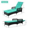 Outdoor patio pool PE rattan wicker chair wicker sun lounger, Adjustable backrest, beige cushion, Black wicker (1 set)