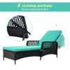Outdoor patio pool PE rattan wicker chair wicker sun lounger, Adjustable backrest, beige cushion, Black wicker (1 set)