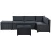 6-Piece Outdoor Furniture Set with PE Rattan Wicker, Patio Garden Sectional Sofa Chair, removable cushions (Black wicker, Beige cushion)