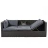 Outdoor Patio Rectangle Daybed with Retractable Canopy, Wicker Furniture Sectional Seating with Washable Cushions, Backyard, Porch