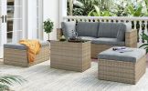 Outdoor Patio Furniture Set, 5-Piece Wicker Rattan Sectional Sofa Set