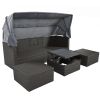 Outdoor Patio Rectangle Daybed with Retractable Canopy, Wicker Furniture Sectional Seating with Washable Cushions, Backyard, Porch