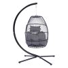 Outdoor Patio C Type Bracket Wicker Folding Hanging Chair With Cushion And Pillow