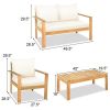 4 Pieces Patio Acacia Wood Thick Cushion Loveseat Sofa Set