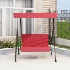 2-Seat Outdoor Patio Porch Swing Chair, Porch Lawn Swing With Removable Cushion And Convertible Canopy, Brown Red
