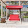 2-Seat Outdoor Patio Porch Swing Chair, Porch Lawn Swing With Removable Cushion And Convertible Canopy, Brown Red