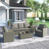 5 Piece Rattan Sectional Seating Group with Cushions and table, Patio Furniture Sets, Outdoor Wicker Sectional