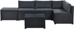 6-Piece Outdoor Furniture Set with PE Rattan Wicker, Patio Garden Sectional Sofa Chair, removable cushions