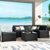 6-Piece Outdoor Furniture Set with PE Rattan Wicker, Patio Garden Sectional Sofa Chair, removable cushions (Black wicker, Beige cushion)