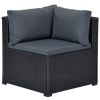 6-Piece Outdoor Furniture Set with PE Rattan Wicker, Patio Garden Sectional Sofa Chair, removable cushions (Black wicker, Beige cushion)