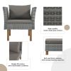 9-Piece Outdoor Patio Garden Wicker Sofa Set, Gray PE Rattan Sofa Set, with Wood Legs, Acacia Wood Tabletop, Armrest Chairs with Cushions