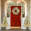 Pre-lit Artificial Christmas 4-Piece Set,Garland, Wreath and Set of 2 Entrance Trees